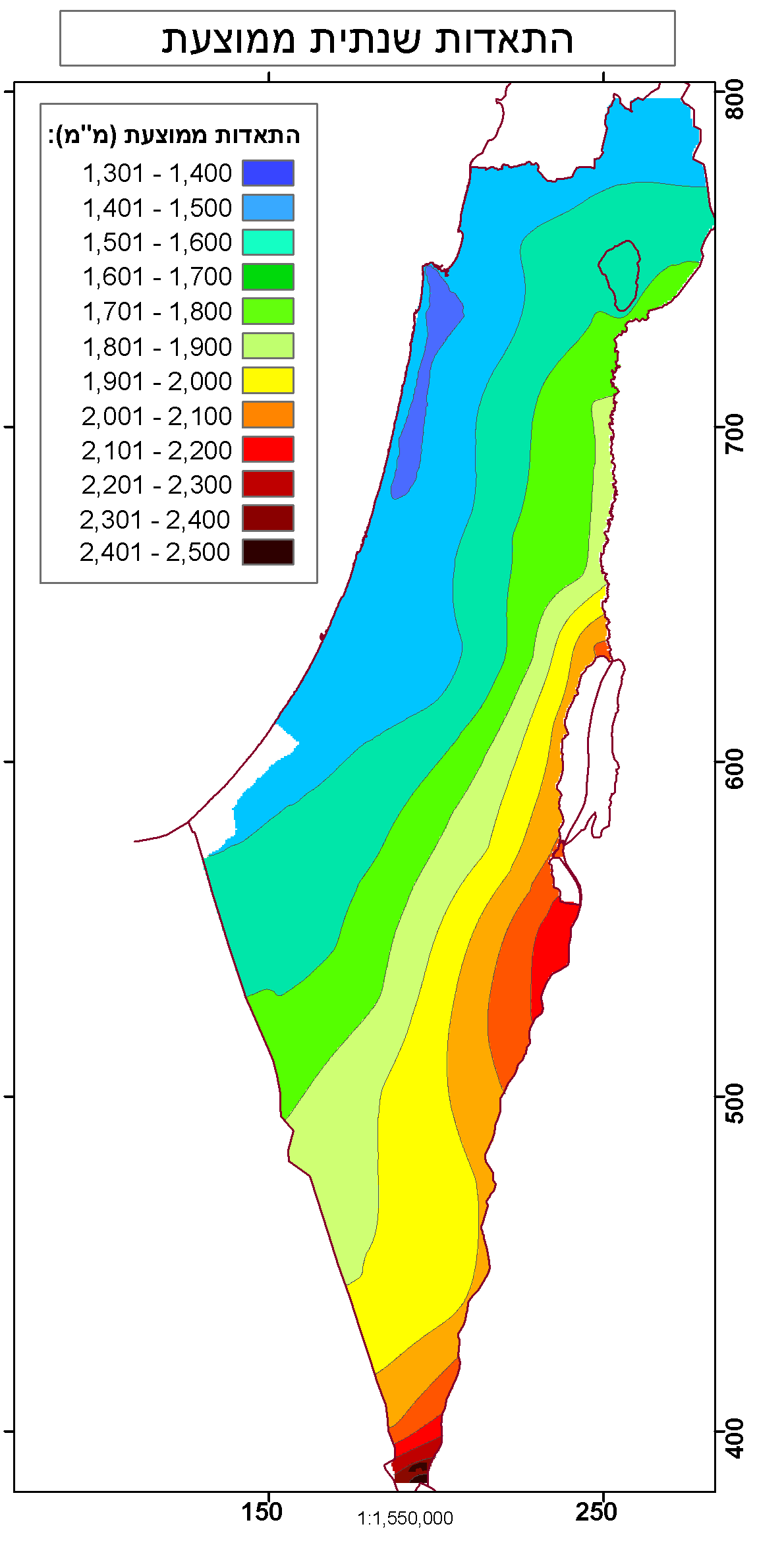 מפת התאדות שנתית ממוצעת